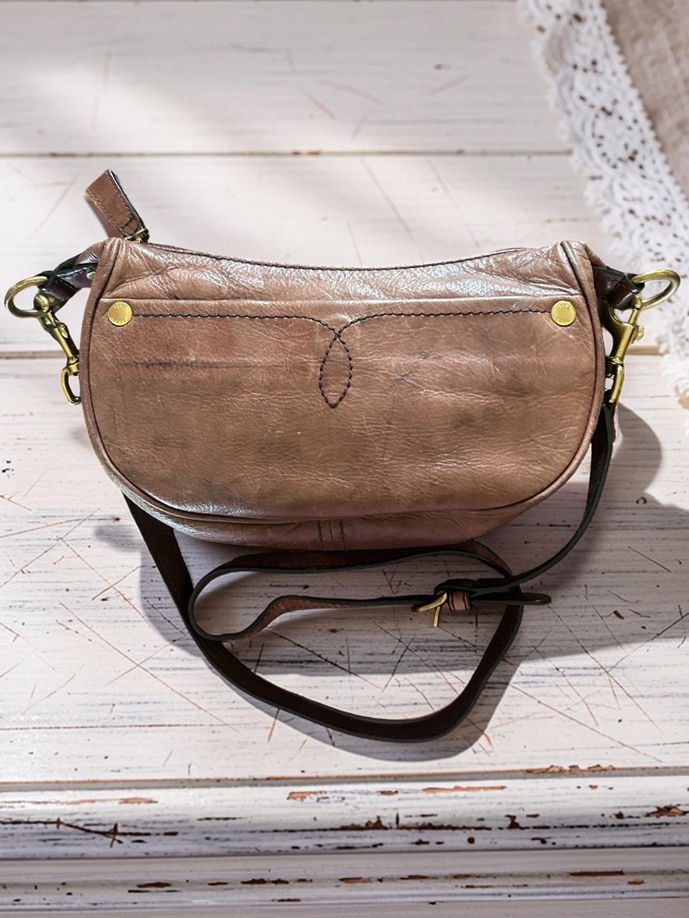 Frye Campus Rivet Crossbody Chocolate Brown Leather Small Hobo Purse Bag